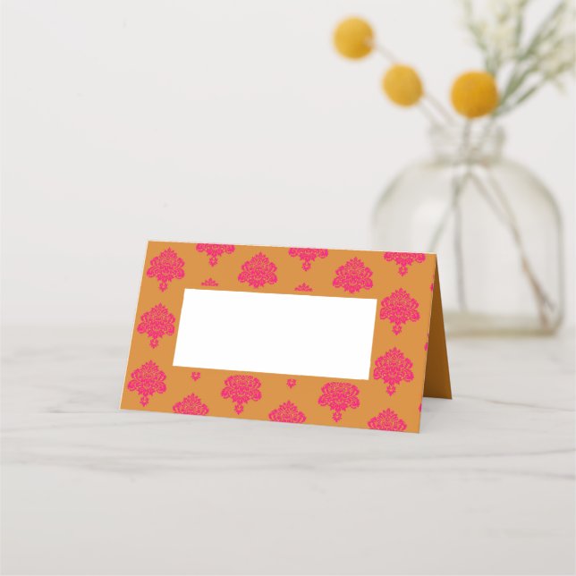 Tarjeta De Asiento Damasco rosa y patrón naranja (Anverso)