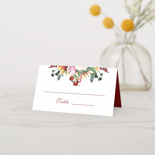 Tarjeta De Asiento Dark Rust Red Watercolor Sunflower Otoño (Anverso)