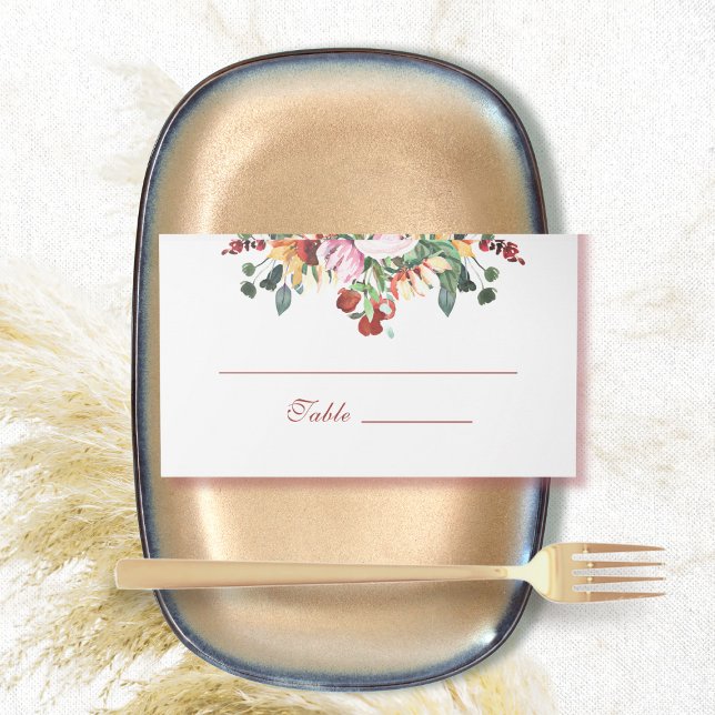 Tarjeta De Asiento Dark Rust Red Watercolor Sunflower Otoño (Subido por el creador)