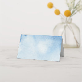 Tarjeta de asiento de acuarela azul. Boda moderna