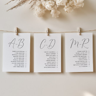 Tarjeta de Asiento de Boda Alfabético de Caligrafí