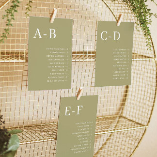 Tarjeta de Asiento de Boda Alfabetico de Matcha