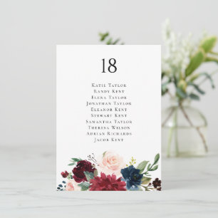 Tarjeta de Asiento de Boda Botánico Burgundy y Nav