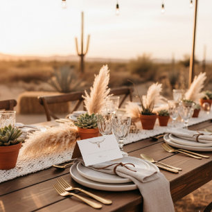 Tarjeta de Asiento de Boda con Cráneo de Vaca Boho