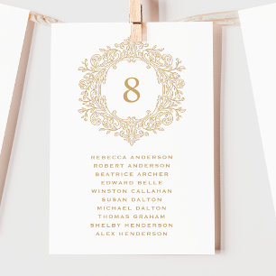 Tarjeta de Asiento de Boda con Escudo de Oro Elega