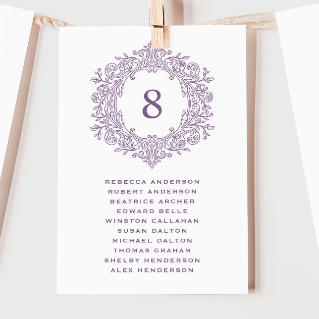 Tarjeta de Asiento de Boda con Escudo Morado Elega (Subido por el creador)