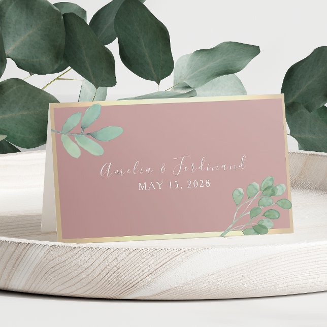 Tarjeta de asiento de boda con follaje verde rosa  (Subido por el creador)