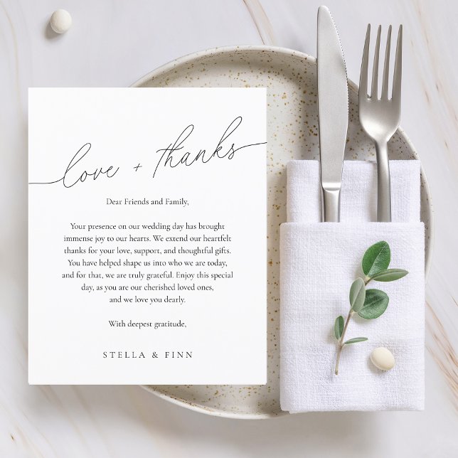 Tarjeta de asiento de boda con guión moderno Love  (Modern Script Love + Thanks Wedding Place Card)