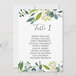 Tarjeta de asiento de boda con mesa de follaje