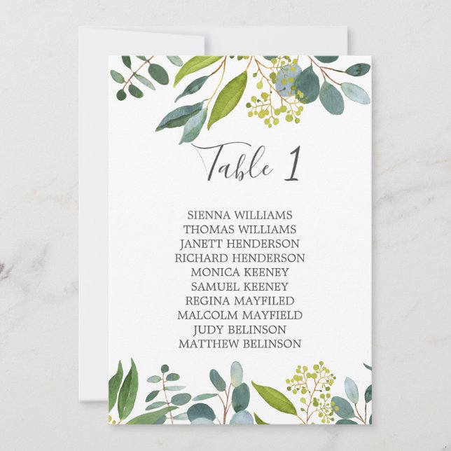 Tarjeta de asiento de boda con mesa de follaje (Anverso)