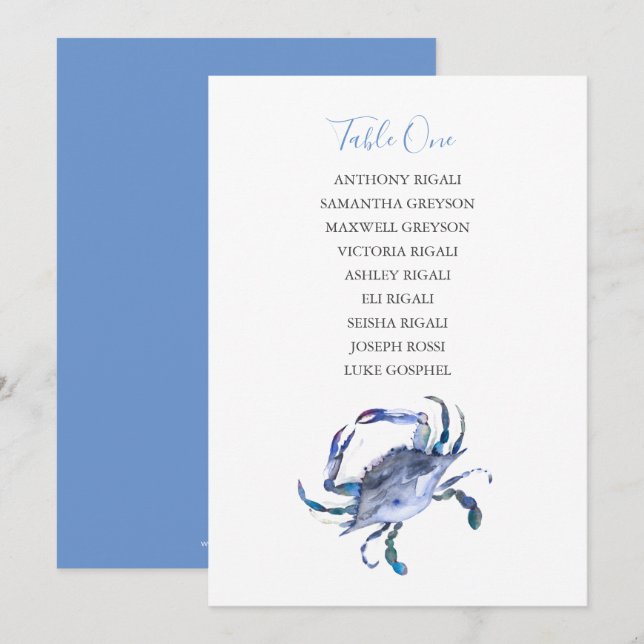 Tarjeta de asiento de Boda de cangrejo azul coster (Anverso / Reverso)