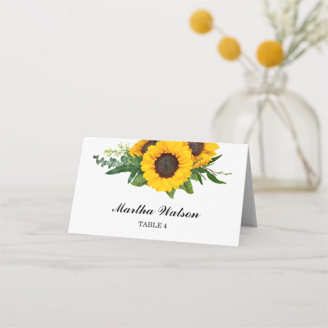 Tarjeta de Asiento de Boda de Girasol Amarillo Rús (Anverso)