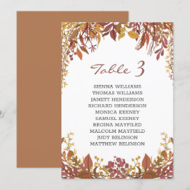Tarjeta de asiento de boda de hojas otoñales