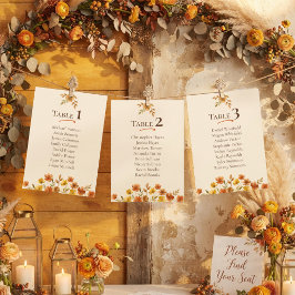Tarjeta de Asiento de Boda de Otoño con Flor Silve