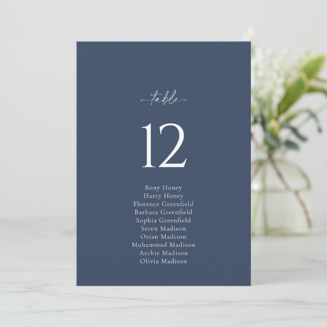 Tarjeta de Asiento de Boda Elegante con Número de  (Anverso de pie)