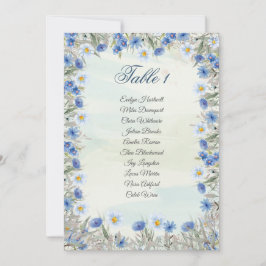 Tarjeta de Asiento de Boda Floral Azul Elegante