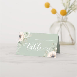 Tarjeta de asiento de boda floral verde salvia dob