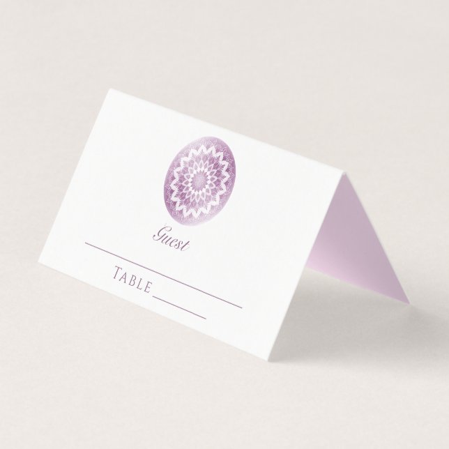 Tarjeta de Asiento de Boda Mandala de Encaje Rosa (Anverso)