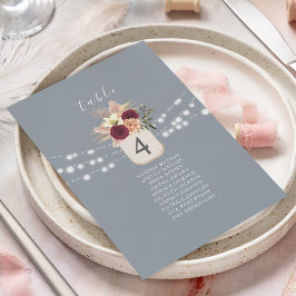 Tarjeta de Asiento de Boda Rústica Azul Polvorient