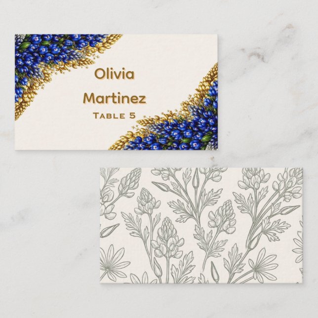 Tarjeta de asiento de boda Texas Bluebonnet (Anverso / Reverso)