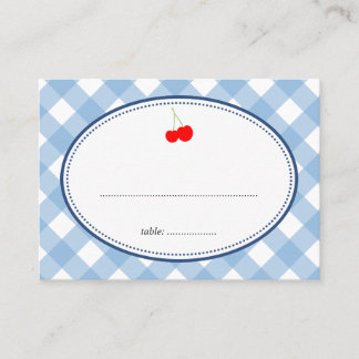 Tarjeta de asiento de cerezo rústico de gingham az