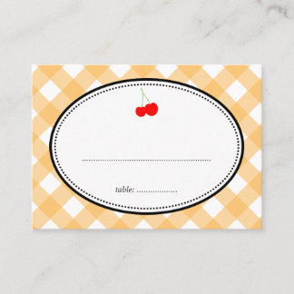 Tarjeta de asiento de cerezo rústico de gingham na