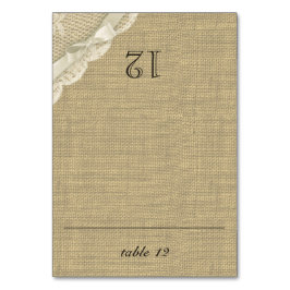 Tarjeta de asiento de encaje vintage y Burlap