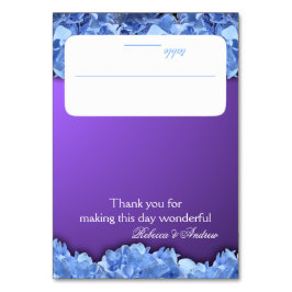 Tarjeta de asiento de lavanda e hidrangeas azules