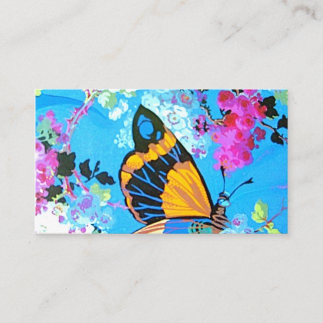 Tarjeta de asiento de mariposa rosa y azul (Anverso)