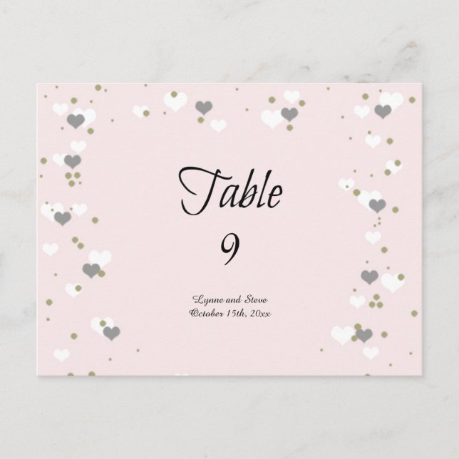 Tarjeta de asiento de mesa con corazones y puntos  (Anverso)