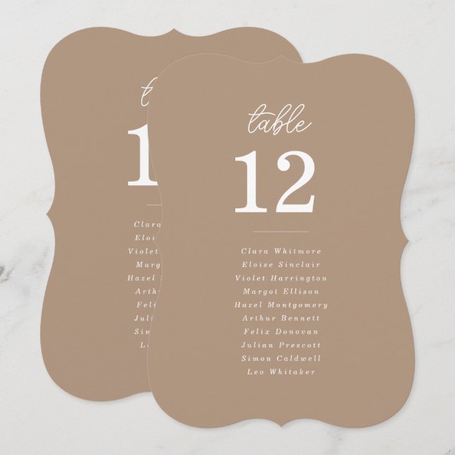 Tarjeta de Asiento de Mesa de Boda con Letra Scrip (Anverso / Reverso)