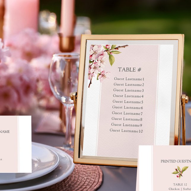 Tarjeta de asiento de mesa de Boda de cerezo con f (Table Seating Card from the Cherry Blossom Wedding Collection by Darling & May)
