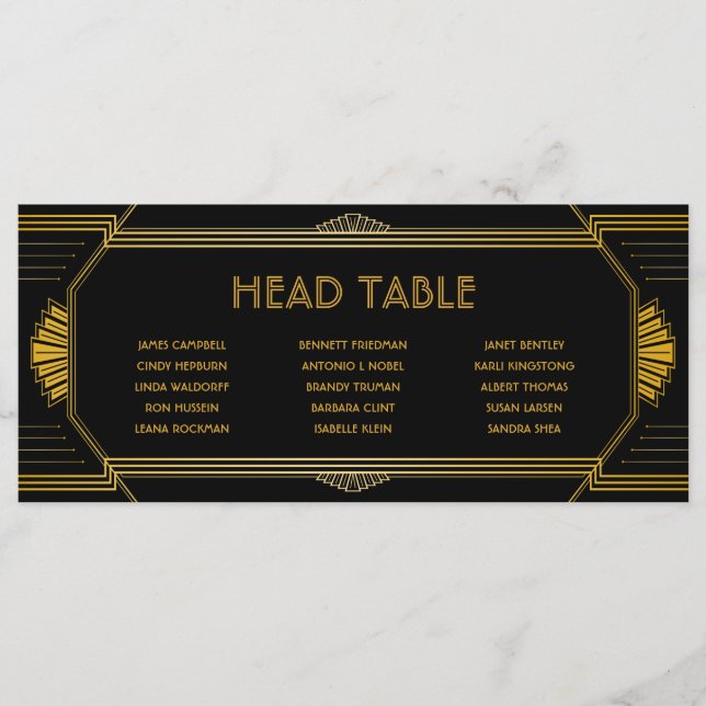 Tarjeta de asiento de mesa de Boda Gatsby Art Deco (Anverso)