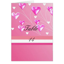 Tarjeta de asiento de mesa de corazones rosados