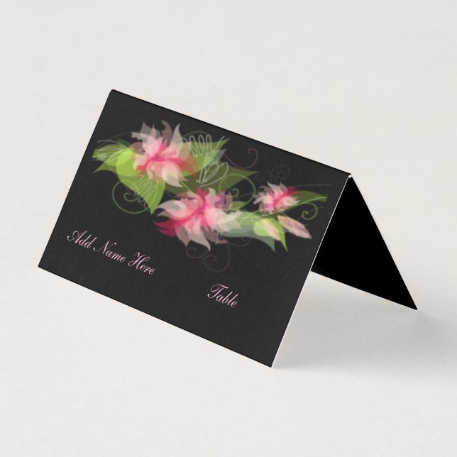 Tarjeta de asiento de mesa de flores rosadas román (Anverso)