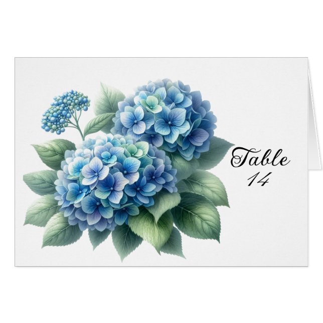 Tarjeta de asiento de mesa de Hortensia Azul (Anverso (Horizontal))