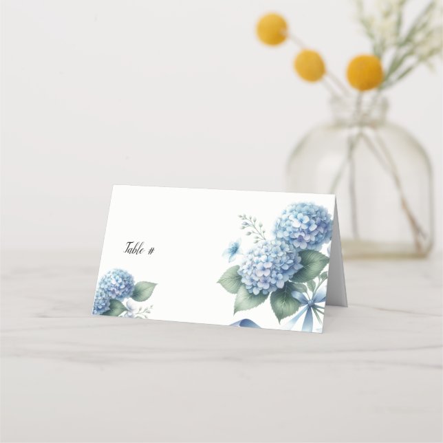Tarjeta de Asiento de Mesa de Hortensia Azul Encan (Anverso)