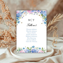 Tarjeta de Asiento de Mesa de Hortensia Azul Monog