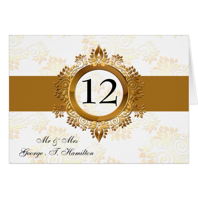 tarjeta de asiento de mesa de monograma dorado (Anverso (Horizontal))