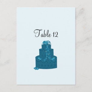 Tarjeta de asiento de mesa de pastel de boda azul