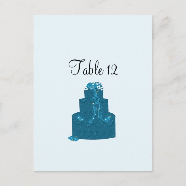 Tarjeta de asiento de mesa de pastel de boda azul  (Anverso)