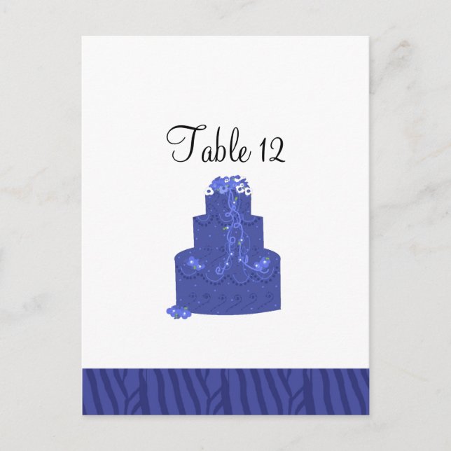Tarjeta de Asiento de Mesa de Torta de Boda Azul R (Anverso)