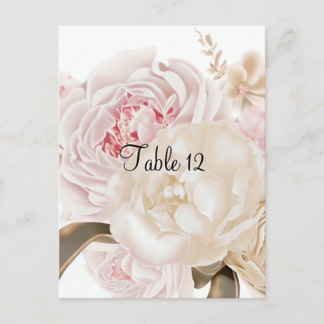 Tarjeta de Asiento de Mesa Floral Rosa y Beige (Anverso)