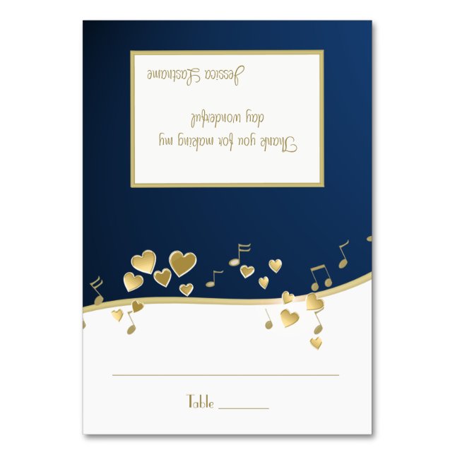 Tarjeta de asiento de música Navy Blue and Gold He (Anverso)