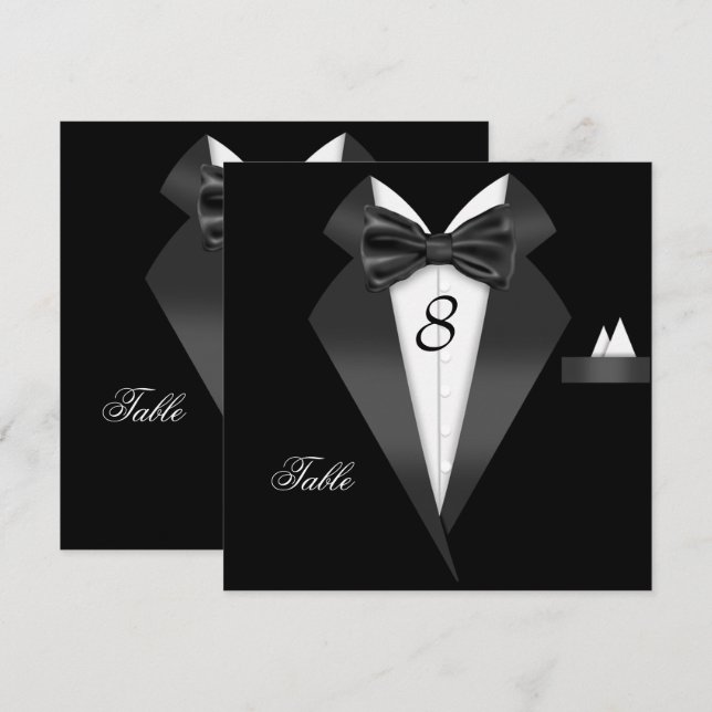 Tarjeta de asiento de número de mesa negro de esmo (Anverso / Reverso)