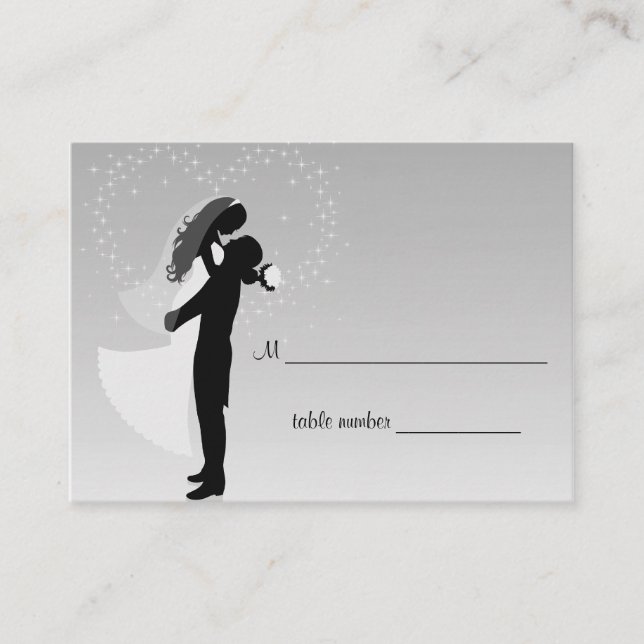 Tarjeta de asiento de tabla Boda Silver Ombre (Anverso)