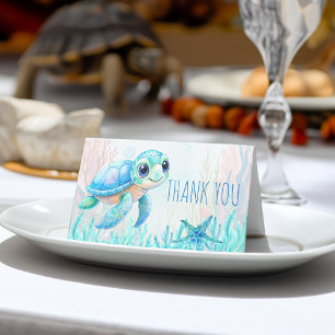Tarjeta De Asiento Debajo del mar, tortuga azul, ducha bebé, gracias