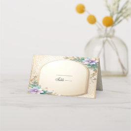 Tarjeta De Asiento Decorative Floral Frame with Pearls Place Card