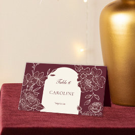 Tarjeta De Asiento Deep Burgundy Floral Meal Choice Wedding Table