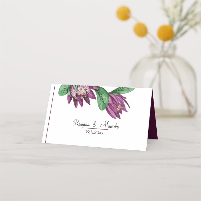 Tarjeta De Asiento Deep Purple King Protea Watercolor Art (Anverso)